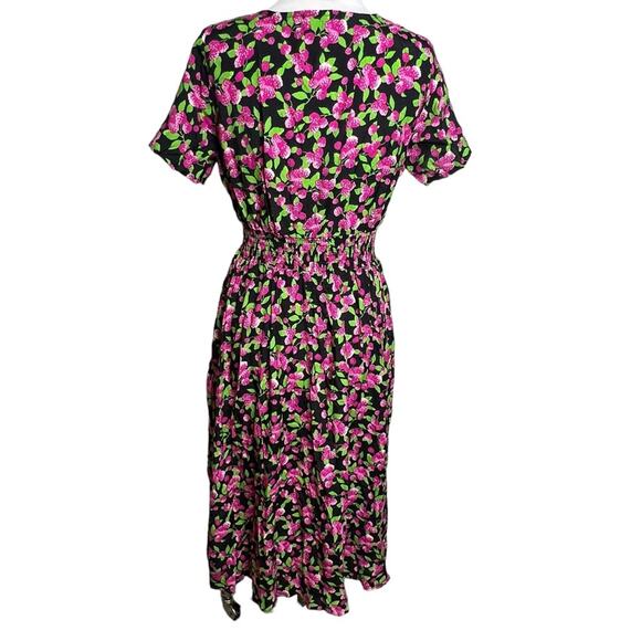 NWT Modcloth Midi Dress smocked waist raspberry print Sz S - Picture 2 of 6